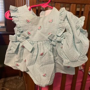Starting Out 0/3 month baby girl dress green w/ watermelons